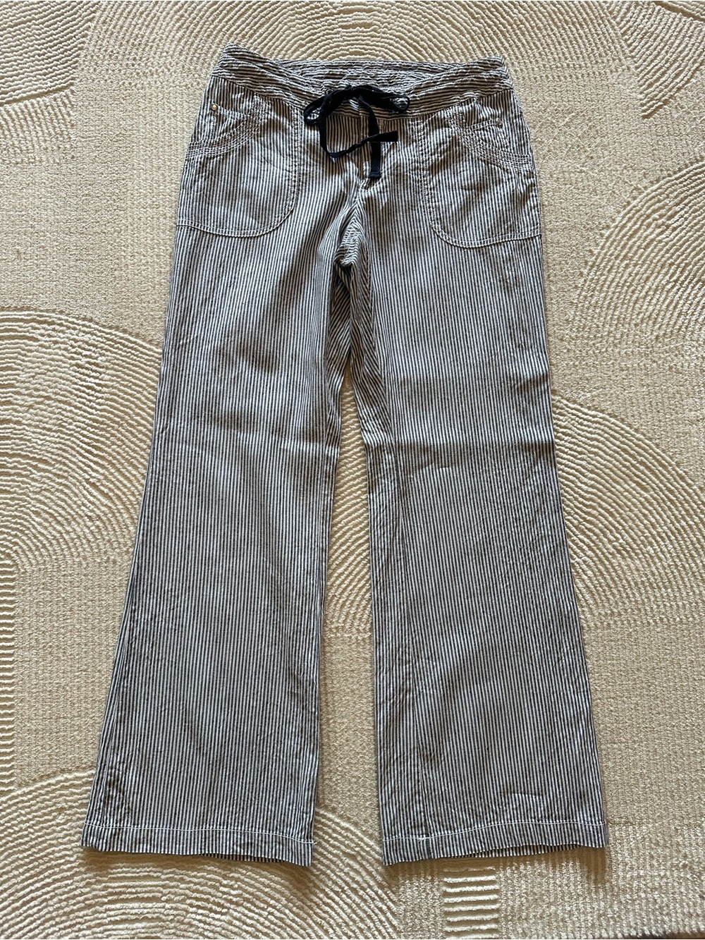 INC International Concepts navy blue  & White Striped Linen Blend Pants